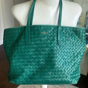 Cole Haan Green Leather Weaved Tote Bag